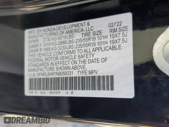 ✅ 2022 Honda Odyssey Elite • VIN: 5FNRL6H91NB059331 • Lot: 82378885. Listed on Copart with Not provided. Free auction sales archive from the USA and detailed vehicle history report at DreamBid. Image 13.