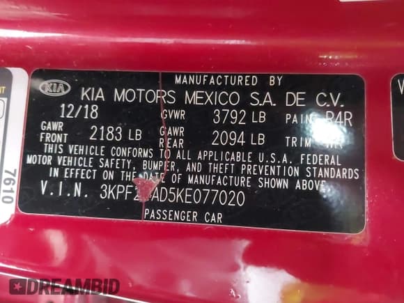 ✅ 2019 Kia Forte LXS • VIN: 3KPF24AD5KE077020 • Lot: 43651720. Wystawiony na IAAI z przebiegiem 117 384 mil. Bezpłatny archiwum sprzedaży aukcyjnych z USA i szczegółowy raport historii pojazdu na DreamBid. Zdjęcie 18.