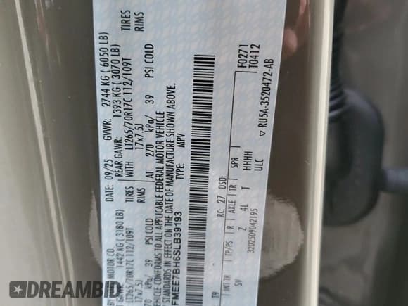 ✅ 2025 Ford Bronco Big Bend • VIN: 1FMEE7BH6SLB39193 • Lot: 90477745. Listed on Copart with 1,046 mi. Free auction sales archive from the USA and detailed vehicle history report at DreamBid. Image 12.