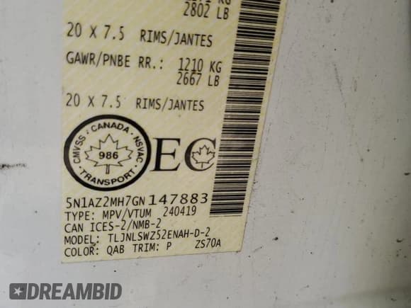 ✅ 2016 Nissan Murano S • VIN: 5N1AZ2MH7GN147883 • Lot: 70018955. Listed on Copart with 174,843 mi. Free auction sales archive from the USA and detailed vehicle history report at DreamBid. Image 13.