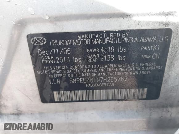 ✅ 2007 Hyundai Sonata SE • VIN: 5NPEU46F97H265767 • Лот: 41442610. Опубликован ранее на IAAI с пробегом 216 174 миль. Бесплатный доступ к архиву аукционных продаж из США и подробный отчёт об истории автомобиля на DreamBid. Изображение 9.