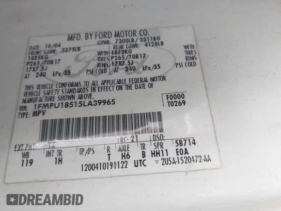 ✅ 2005 Ford Expedition Eddie Bauer • VIN: 1FMPU18515LA39965 • Lot: 41791698. Listed on IAAI with 124,172 mi. Free auction sales archive from the USA and detailed vehicle history report at DreamBid. Image 9.