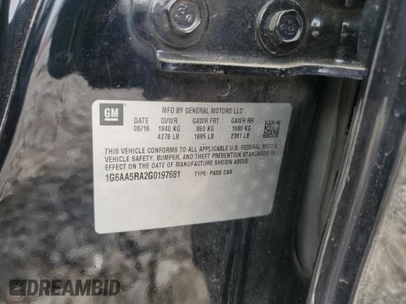 ✅ 2016 Cadillac ATS Standard RWD • VIN: 1G6AA5RA2G0197681 • Lot: 51774895. Listed on Copart with 98,211 mi. Free auction sales archive from the USA and detailed vehicle history report at DreamBid. Image 14.