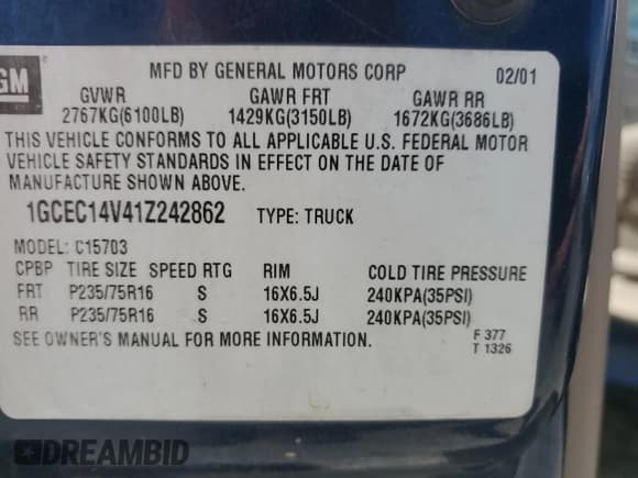 ✅ 2001 Chevrolet Silverado 1500 LS • VIN: 1GCEC14V41Z242862 • Лот: 72334914. Опубликован ранее на Copart с пробегом 205 588 миль. Бесплатный доступ к архиву аукционных продаж из США и подробный отчёт об истории автомобиля на DreamBid. Изображение 12.