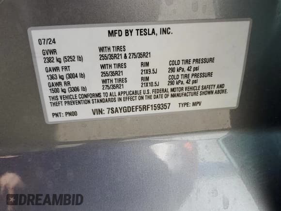 ✅ 2024 Tesla Model Y Performance • VIN: 7SAYGDEF5RF159357 • Lot: 72073545. Listed on Copart with 23,457 mi. Free auction sales archive from the USA and detailed vehicle history report at DreamBid. Image 13.