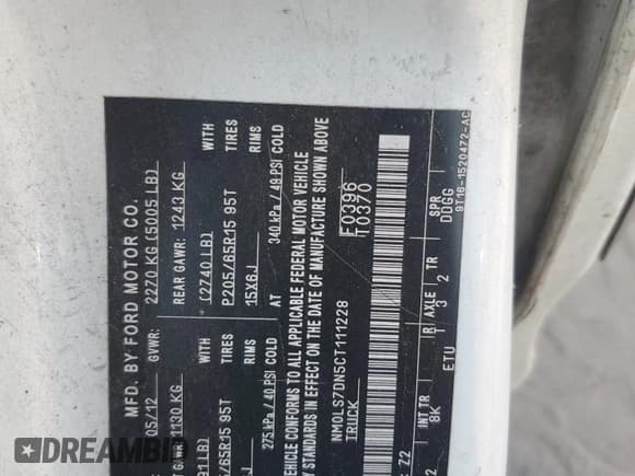 ✅ 2012 Ford Transit Connect XLT • VIN: NM0LS7DN5CT111228 • Lot: 71049625. Listed on Copart with Not provided. Free auction sales archive from the USA and detailed vehicle history report at DreamBid. Image 12.