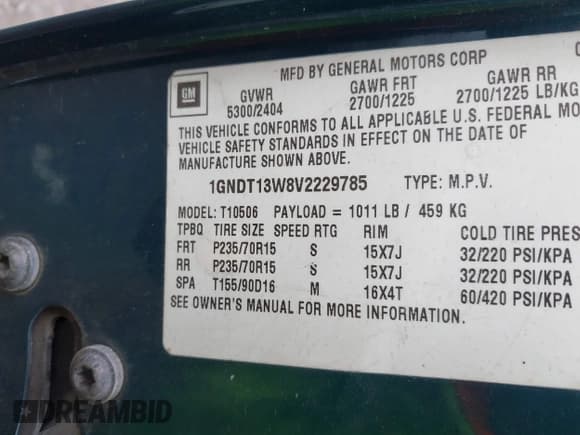 ✅ 1997 Chevrolet Blazer LS • VIN: 1GNDT13W8V2229785 • Lot: 42222096. Wystawiony na IAAI z przebiegiem 244 955 mil. Bezpłatny archiwum sprzedaży aukcyjnych z USA i szczegółowy raport historii pojazdu na DreamBid. Zdjęcie 9.