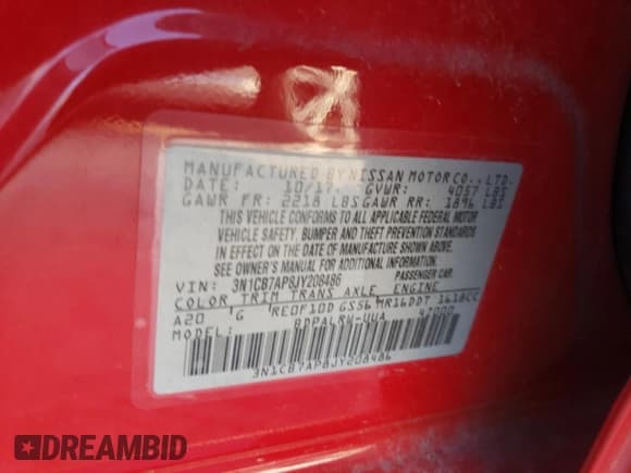 ✅ 2018 Nissan Sentra SR Turbo • VIN: 3N1CB7AP8JY208486 • Lot: 68704435. Listed on Copart with 115,537 mi. Free auction sales archive from the USA and detailed vehicle history report at DreamBid. Image 12.