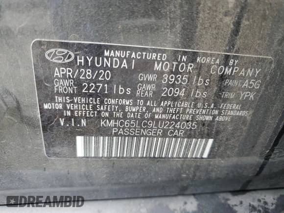 2020 Hyundai Ioniq Blue с VIN KMHC65LC9LU224035, выставлен на аукционе Copart как лот 80062004 с пробегом 45 877 миль миль и Списание • Salvage title. История ставок и продаж доступна на DreamBid. Изображение 13.