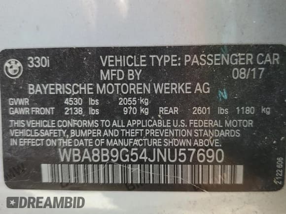 ✅ 2018 BMW 3 Series 330i • VIN: WBA8B9G54JNU57690 • Lot: 87233225. Listed on Copart with 78,227 mi. Free auction sales archive from the USA and detailed vehicle history report at DreamBid. Image 12.