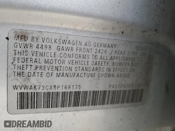 ✅ 2006 Volkswagen Passat 2.0T • VIN: WVWAK73CX6P168175 • Лот: 76001434. Опубликован ранее на Copart с пробегом 75 423 миль. Бесплатный доступ к архиву аукционных продаж из США и подробный отчёт об истории автомобиля на DreamBid. Изображение 12.