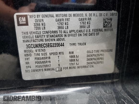 ✅ 2014 Chevrolet Silverado 1500 LT • VIN: 3GCUKREC5EG220644 • Лот: 71254414. Опубликован ранее на Copart с пробегом 176 313 миль. Бесплатный доступ к архиву аукционных продаж из США и подробный отчёт об истории автомобиля на DreamBid. Изображение 14.