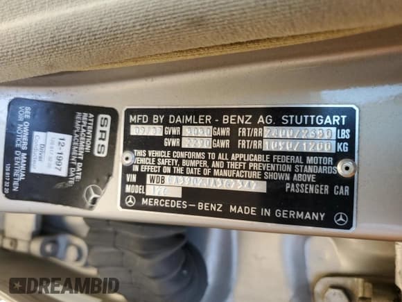 ✅ 1988 Mercedes-Benz 560 • VIN: WDBCA39D2JA367347 • Lot: 63639515. Wystawiony na Copart z przebiegiem 167 541 mil. Bezpłatny archiwum sprzedaży aukcyjnych z USA i szczegółowy raport historii pojazdu na DreamBid. Zdjęcie 12.