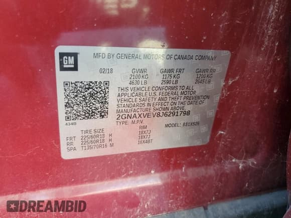 ✅ 2018 Chevrolet Equinox Premier • VIN: 2GNAXVEV8J6291798 • Lot: 86805175. Wystawiony na Copart z przebiegiem 71 241 mil. Bezpłatny archiwum sprzedaży aukcyjnych z USA i szczegółowy raport historii pojazdu na DreamBid. Zdjęcie 13.