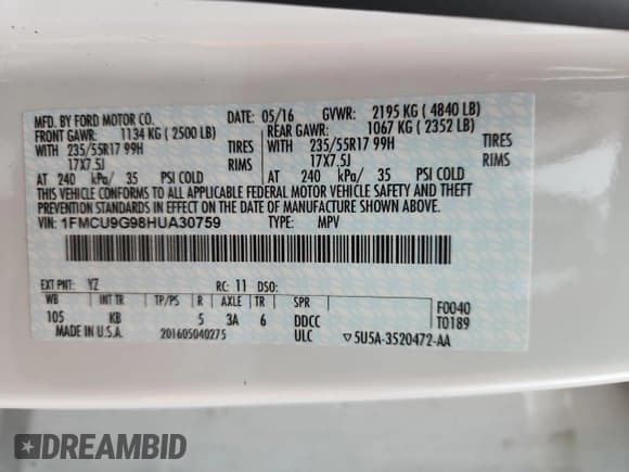 ✅ 2017 Ford Escape SE • VIN: 1FMCU9G98HUA30759 • Lot: 90472245. Wystawiony na Copart z przebiegiem 64 413 mil. Bezpłatny archiwum sprzedaży aukcyjnych z USA i szczegółowy raport historii pojazdu na DreamBid. Zdjęcie 13.