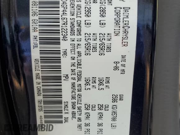 ✅ 2007 Dodge Grand Caravan SXT • VIN: 2D4GP44L67R122340 • Lot: 91281815. Listed on Copart with Not provided. Free auction sales archive from the USA and detailed vehicle history report at DreamBid. Image 13.