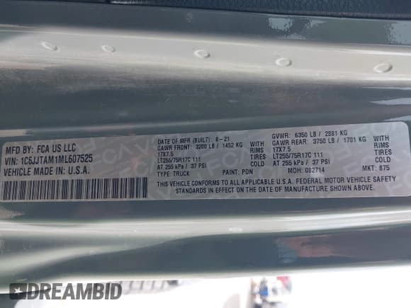 ✅ 2021 Jeep Gladiator Sport S • VIN: 1C6JJTAM1ML607525 • Lot: 41941550. Wystawiony na IAAI z przebiegiem 59 283 mil. Bezpłatny archiwum sprzedaży aukcyjnych z USA i szczegółowy raport historii pojazdu na DreamBid. Zdjęcie 9.