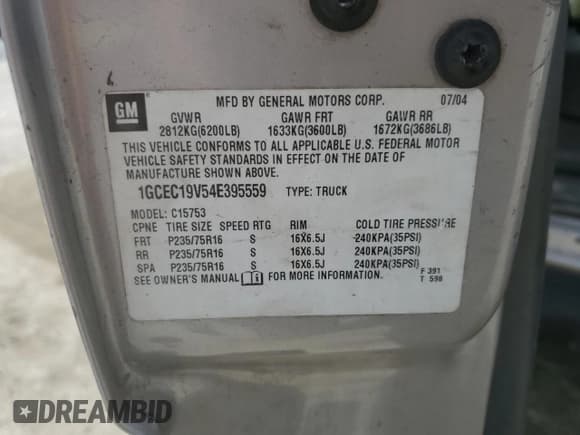 ✅ 2004 Chevrolet Silverado 1500 Work Truck • VIN: 1GCEC19V54E395559 • Лот: 48178315. Опубликован ранее на Copart с пробегом Не указан. Бесплатный доступ к архиву аукционных продаж из США и подробный отчёт об истории автомобиля на DreamBid. Изображение 12.