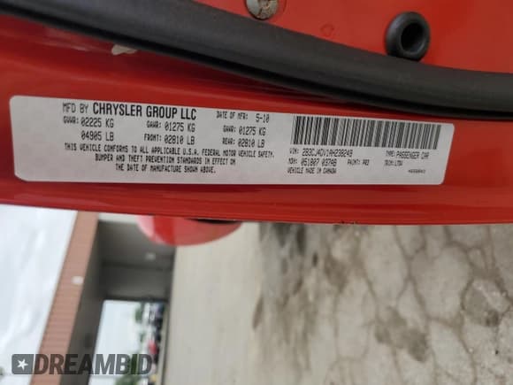 ✅ 2010 Dodge Challenger SE • VIN: 2B3CJ4DV1AH238249 • Lot: 59658954. Listed on Copart with 107,939 mi. Free auction sales archive from the USA and detailed vehicle history report at DreamBid. Image 14.