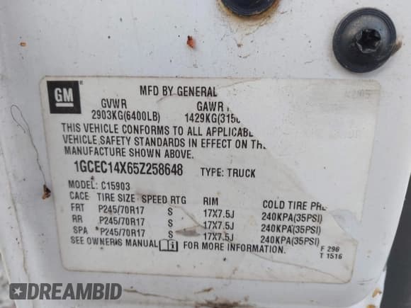 ✅ 2005 Chevrolet Silverado 1500 Work Truck • VIN: 1GCEC14X65Z258648 • Lot: 43283973. Listed on IAAI with Not provided. Free auction sales archive from the USA and detailed vehicle history report at DreamBid. Image 9.