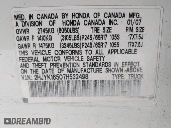✅ 2007 Honda Ridgeline RTL • VIN: 2HJYK16507H532498 • Lot: 43757292. Wystawiony na IAAI z przebiegiem 192 302 mil. Bezpłatny archiwum sprzedaży aukcyjnych z USA i szczegółowy raport historii pojazdu na DreamBid. Zdjęcie 9.