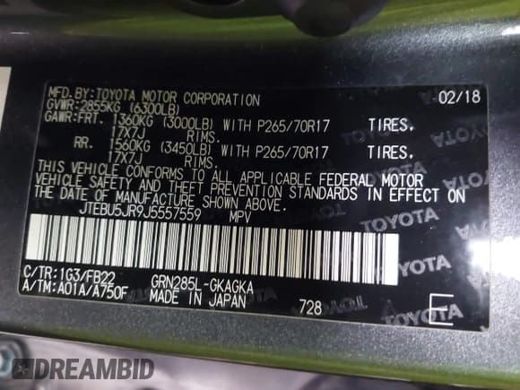 ✅ 2018 Toyota 4Runner SR5 Premium • VIN: JTEBU5JR9J5557559 • Лот: 43752695. Опубликован ранее на IAAI с пробегом 94 237 миль. Бесплатный доступ к архиву аукционных продаж из США и подробный отчёт об истории автомобиля на DreamBid. Изображение 9.