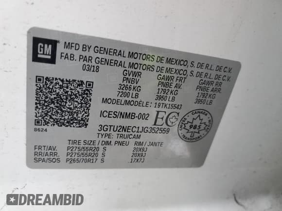 ✅ 2018 GMC Sierra 1500 SLT • VIN: 3GTU2NEC1JG352559 • Lot: 87123345. Listed on Copart with 110,826 mi. Free auction sales archive from the USA and detailed vehicle history report at DreamBid. Image 12.