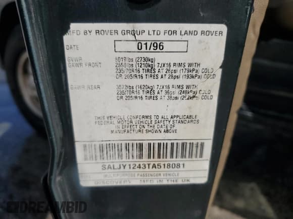 ✅ 1996 Land Rover Discovery SD • VIN: SALJY1243TA518081 • Лот: 79339284. Опубликован ранее на Copart с пробегом 234 588 миль. Бесплатный доступ к архиву аукционных продаж из США и подробный отчёт об истории автомобиля на DreamBid. Изображение 13.