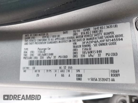 ✅ 2015 Ford Fiesta S • VIN: 3FADP4AJ0FM145594 • Лот: 42368055. Опубликован ранее на IAAI с пробегом 142 169 миль. Бесплатный доступ к архиву аукционных продаж из США и подробный отчёт об истории автомобиля на DreamBid. Изображение 9.