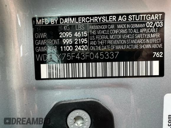 ✅ 2003 Mercedes-Benz SL 500 • VIN: WDBSK75F43F045337 • Лот: 80059985. Опубликован ранее на Copart с пробегом 112 434 миль. Бесплатный доступ к архиву аукционных продаж из США и подробный отчёт об истории автомобиля на DreamBid. Изображение 10.
