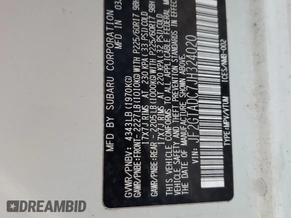 ✅ 2018 Subaru Crosstrek Premium • VIN: JF2GTADC7JH324020 • Lot: 60465615. Listed on Copart with 53,807 mi. Free auction sales archive from the USA and detailed vehicle history report at DreamBid. Image 13.