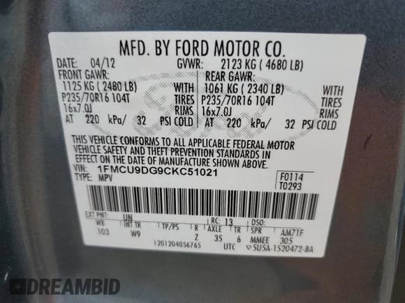 ✅ 2012 Ford Escape XLT • VIN: 1FMCU9DG9CKC51021 • Лот: 58126335. Опубликован ранее на Copart с пробегом 94 012 миль. Бесплатный доступ к архиву аукционных продаж из США и подробный отчёт об истории автомобиля на DreamBid. Изображение 13.