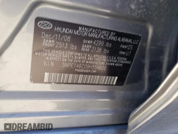 ✅ 2009 Hyundai Sonata GLS • VIN: 5NPET46C09H554600 • Лот: 82460194. Опубликован ранее на Copart с пробегом 152 395 миль. Бесплатный доступ к архиву аукционных продаж из США и подробный отчёт об истории автомобиля на DreamBid. Изображение 12.