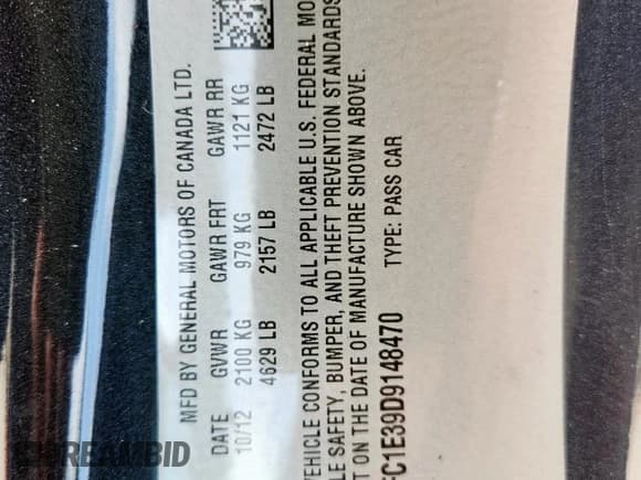 ✅ 2013 Chevrolet Camaro LT • VIN: 2G1FC1E39D9148470 • Лот: 63299545. Опубликован ранее на Copart с пробегом 76 152 миль. Бесплатный доступ к архиву аукционных продаж из США и подробный отчёт об истории автомобиля на DreamBid. Изображение 12.
