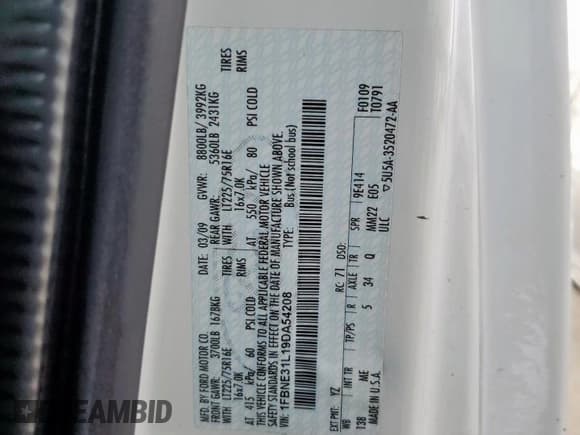 ✅ 2009 Ford Econoline Passenger XL • VIN: 1FBNE31L19DA54208 • Лот: 92701405. Опубликован ранее на Copart с пробегом 127 277 миль. Бесплатный доступ к архиву аукционных продаж из США и подробный отчёт об истории автомобиля на DreamBid. Изображение 13.