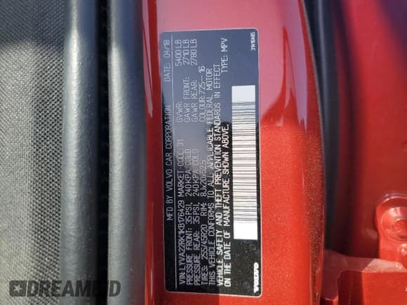 ✅ 2019 Volvo XC60 Momentum • VIN: LYVA22RK1KB176429 • Lot: 49465235. Listed on Copart with 37,992 mi. Free auction sales archive from the USA and detailed vehicle history report at DreamBid. Image 16.