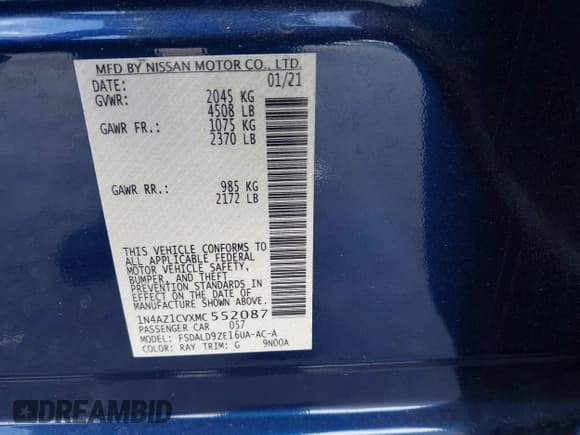 ✅ 2021 Nissan LEAF SV • VIN: 1N4AZ1CVXMC552087 • Лот: 41639136. Опубликован ранее на IAAI с пробегом 22 753 миль. Бесплатный доступ к архиву аукционных продаж из США и подробный отчёт об истории автомобиля на DreamBid. Изображение 9.