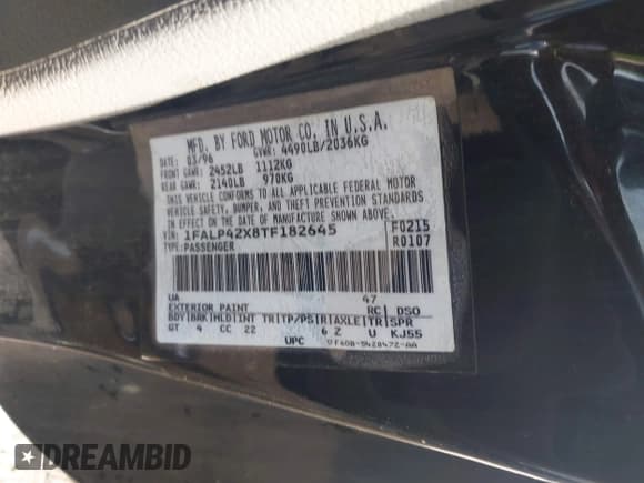 ✅ 1996 Ford Mustang GT • VIN: 1FALP42X8TF182645 • Lot: 42818188. Wystawiony na IAAI z przebiegiem 54 528 mil. Bezpłatny archiwum sprzedaży aukcyjnych z USA i szczegółowy raport historii pojazdu na DreamBid. Zdjęcie 9.