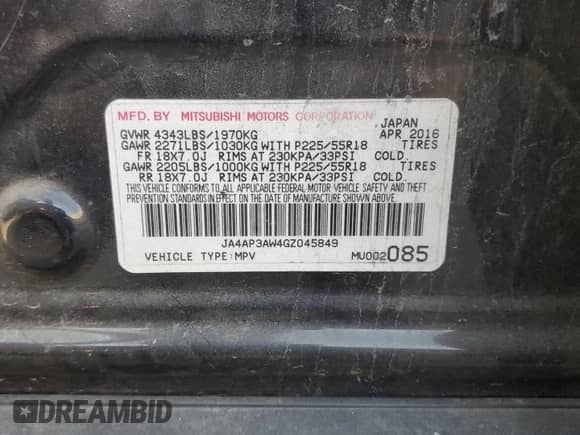 2016 Mitsubishi Outlander SE с VIN JA4AP3AW4GZ045849, выставлен на аукционе Copart как лот 85683015 с пробегом 214 040 миль миль и Списание • Salvage title. История ставок и продаж доступна на DreamBid. Изображение 13.