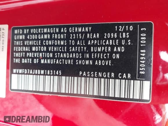 ✅ 2011 Volkswagen Golf GTI PZEV • VIN: WVWFD7AJ8BW183145 • Lot: 42343145. Listed on IAAI with 94,491 mi. Free auction sales archive from the USA and detailed vehicle history report at DreamBid. Image 9.