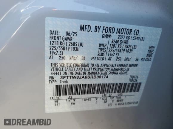 ✅ 2025 Ford Maverick XLT • VIN: 3FTTW8JA6SRB08174 • Lot: 92491105. Wystawiony na Copart z przebiegiem 2 283 mil. Bezpłatny archiwum sprzedaży aukcyjnych z USA i szczegółowy raport historii pojazdu na DreamBid. Zdjęcie 12.