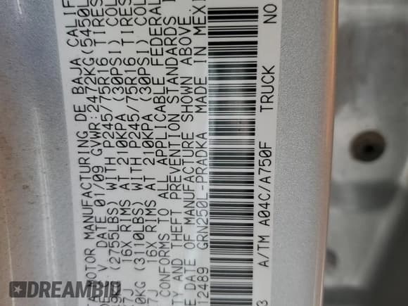 ✅ 2009 Toyota Tacoma • VIN: 3TMMU52N99M012489 • Lot: 52505125. Listed on Copart with 50,870 mi. Free auction sales archive from the USA and detailed vehicle history report at DreamBid. Image 12.