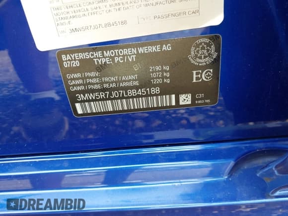 ✅ 2020 BMW 3 Series 330i xDrive • VIN: 3MW5R7J07L8B45188 • Lot: 42914863. Listed on IAAI with 43,844 mi. Free auction sales archive from the USA and detailed vehicle history report at DreamBid. Image 9.