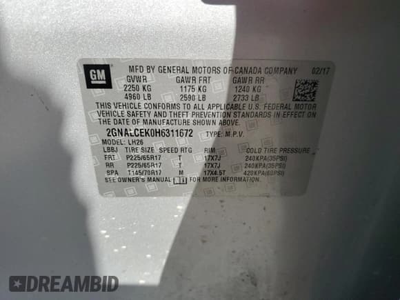 ✅ 2017 Chevrolet Equinox LT • VIN: 2GNALCEK0H6311672 • Lot: 80508635. Wystawiony na Copart z przebiegiem 132 154 mil. Bezpłatny archiwum sprzedaży aukcyjnych z USA i szczegółowy raport historii pojazdu na DreamBid. Zdjęcie 13.