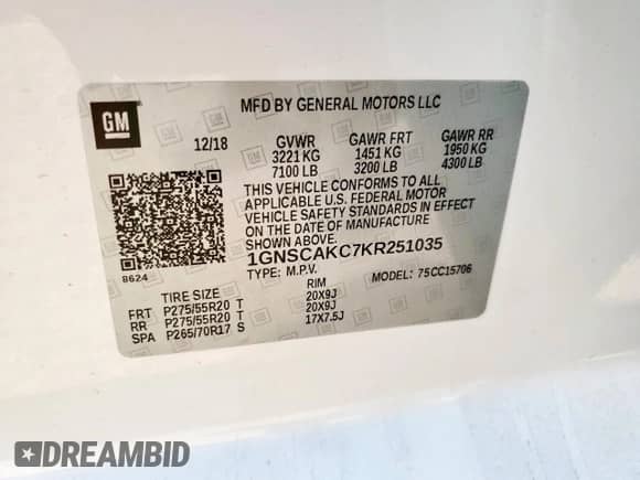 2019 Chevrolet Tahoe LS с VIN 1GNSCAKC7KR251035, выставлен на аукционе Copart как лот 81415545 с пробегом 82 755 миль миль и Чистый • Clean title. История ставок и продаж доступна на DreamBid. Изображение 13.