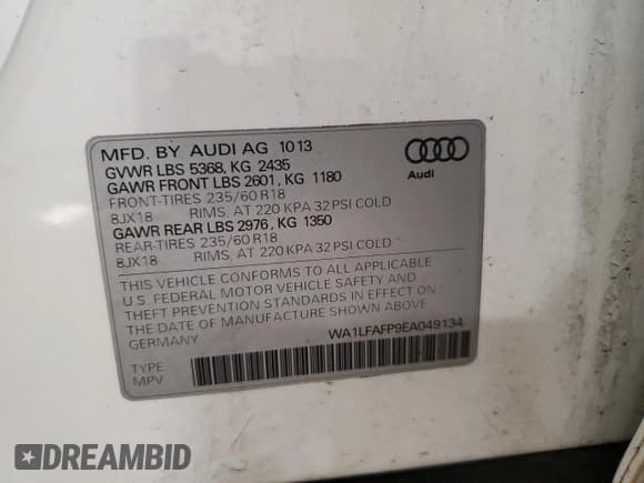 ✅ 2014 Audi Q5 Premium Plus • VIN: WA1LFAFP9EA049134 • Лот: 91325205. Опубликован ранее на Copart с пробегом 108 092 миль. Бесплатный доступ к архиву аукционных продаж из США и подробный отчёт об истории автомобиля на DreamBid. Изображение 13.