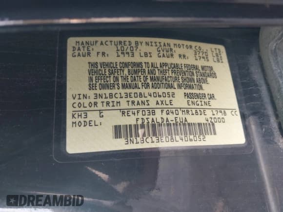 ✅ 2008 Nissan Versa SL • VIN: 3N1BC13E08L406052 • Лот: 43533290. Опубликован ранее на IAAI с пробегом 168 108 миль. Бесплатный доступ к архиву аукционных продаж из США и подробный отчёт об истории автомобиля на DreamBid. Изображение 9.