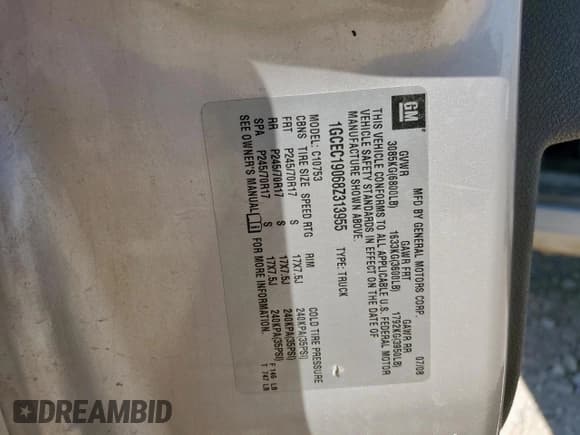 ✅ 2008 Chevrolet Silverado 1500 1LT • VIN: 1GCEC19068Z313955 • Lot: 80303245. Listed on Copart with 267,255 mi. Free auction sales archive from the USA and detailed vehicle history report at DreamBid. Image 12.