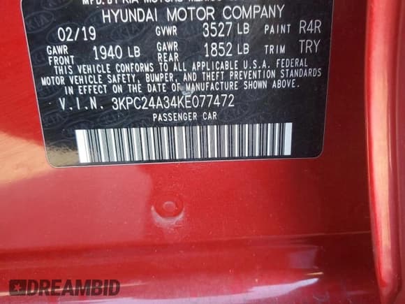 ✅ 2019 Hyundai Accent SE • VIN: 3KPC24A34KE077472 • Лот: 85791844. Опубликован ранее на Copart с пробегом 66 223 миль. Бесплатный доступ к архиву аукционных продаж из США и подробный отчёт об истории автомобиля на DreamBid. Изображение 12.