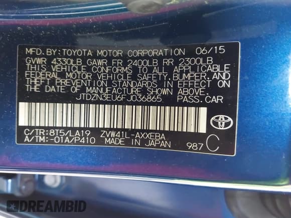 ✅ 2015 Toyota Prius Two • VIN: JTDZN3EU6FJ036865 • Lot: 42215198. Listed on IAAI with 50,330 mi. Free auction sales archive from the USA and detailed vehicle history report at DreamBid. Image 9.